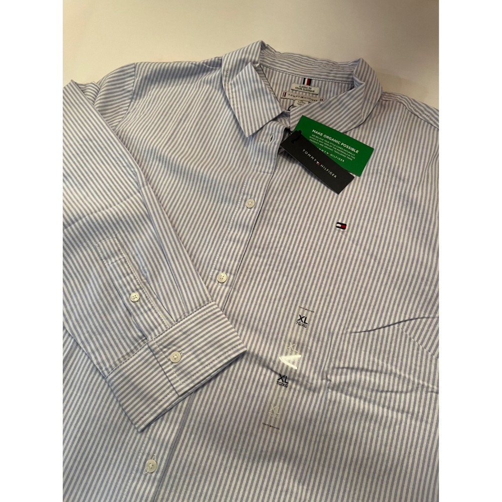 Tommy Hilfiger Classic Fit Size XL Blue White Stripe Long Sleeve Shirt‎ NWT